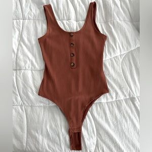 H&M Button Down Body Suit, Orange/ Burgundy